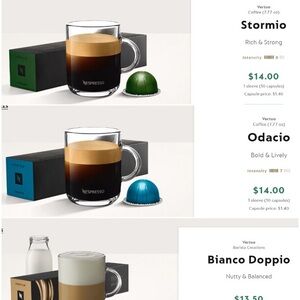 NIB 3 sleeves Nespresso Vertuo Stormio + Odacio + Bianco Doppio